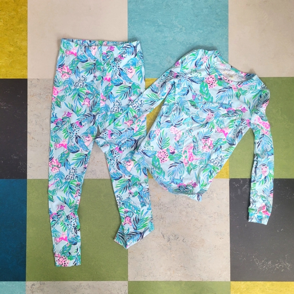 Tropical Lilly Pulitzer Sammy Barking Up The Palm Tree Print Pajama PJ Set